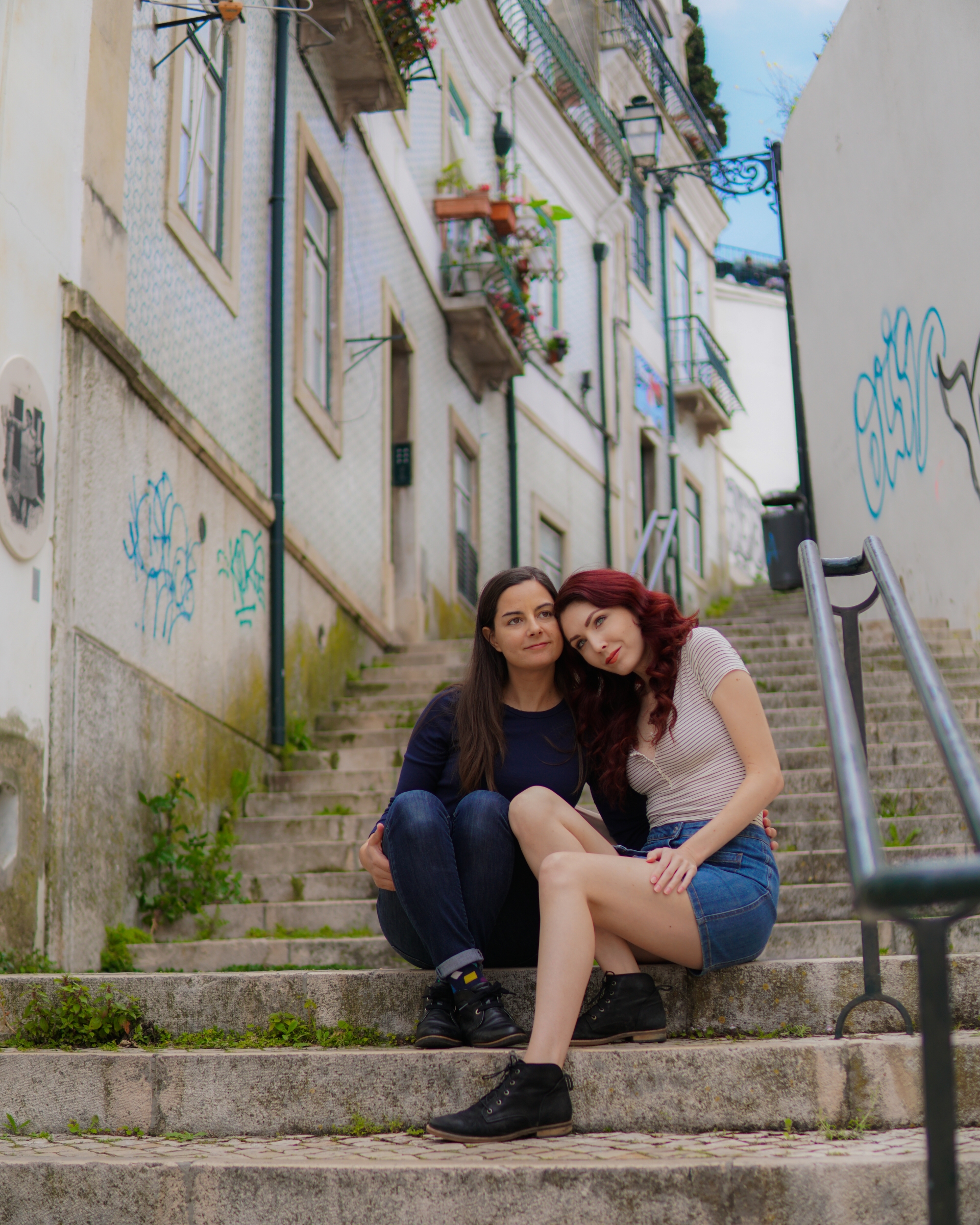 Lesbian Couple Alfama Steps Lisbon