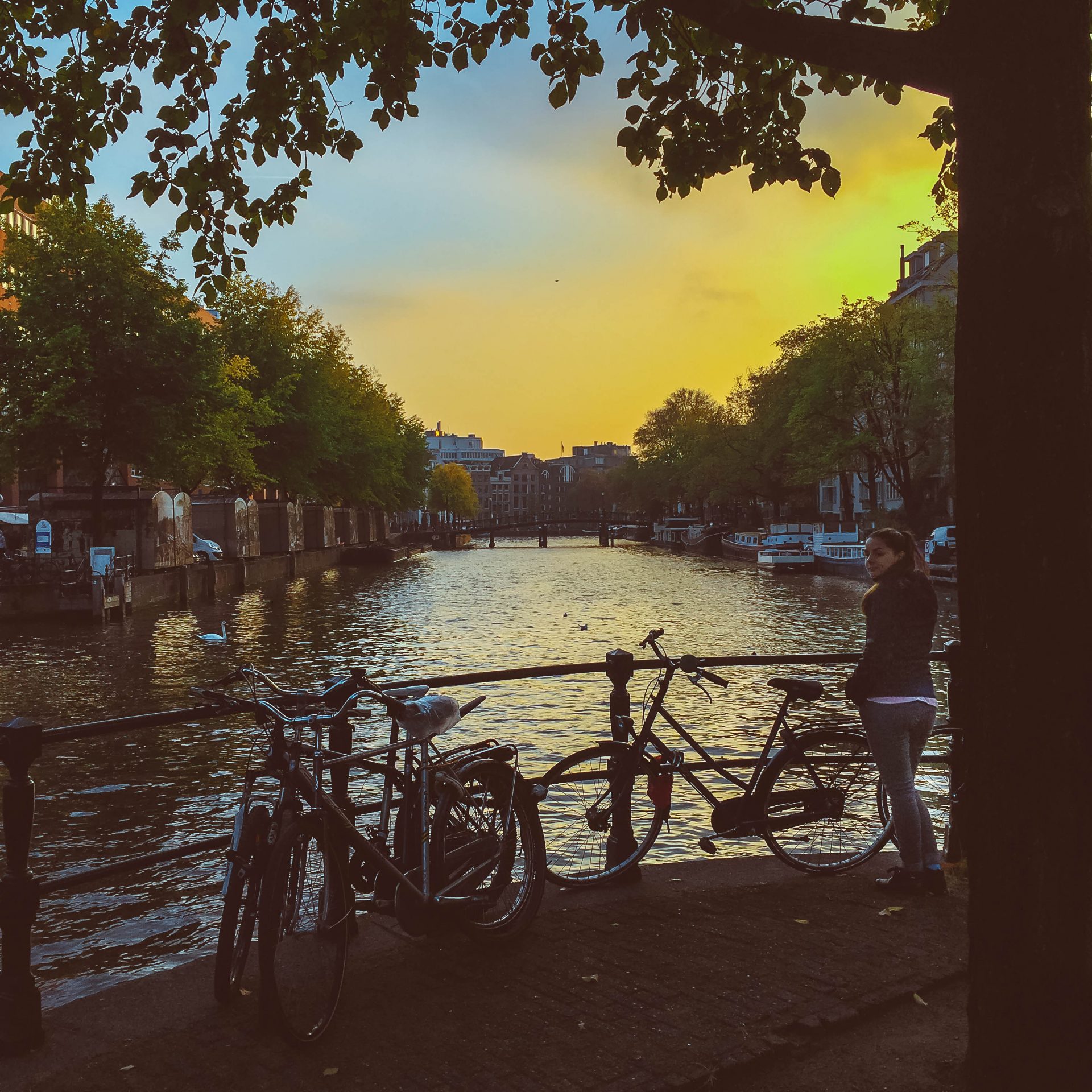 Amsterdam Canal Girl Sunset