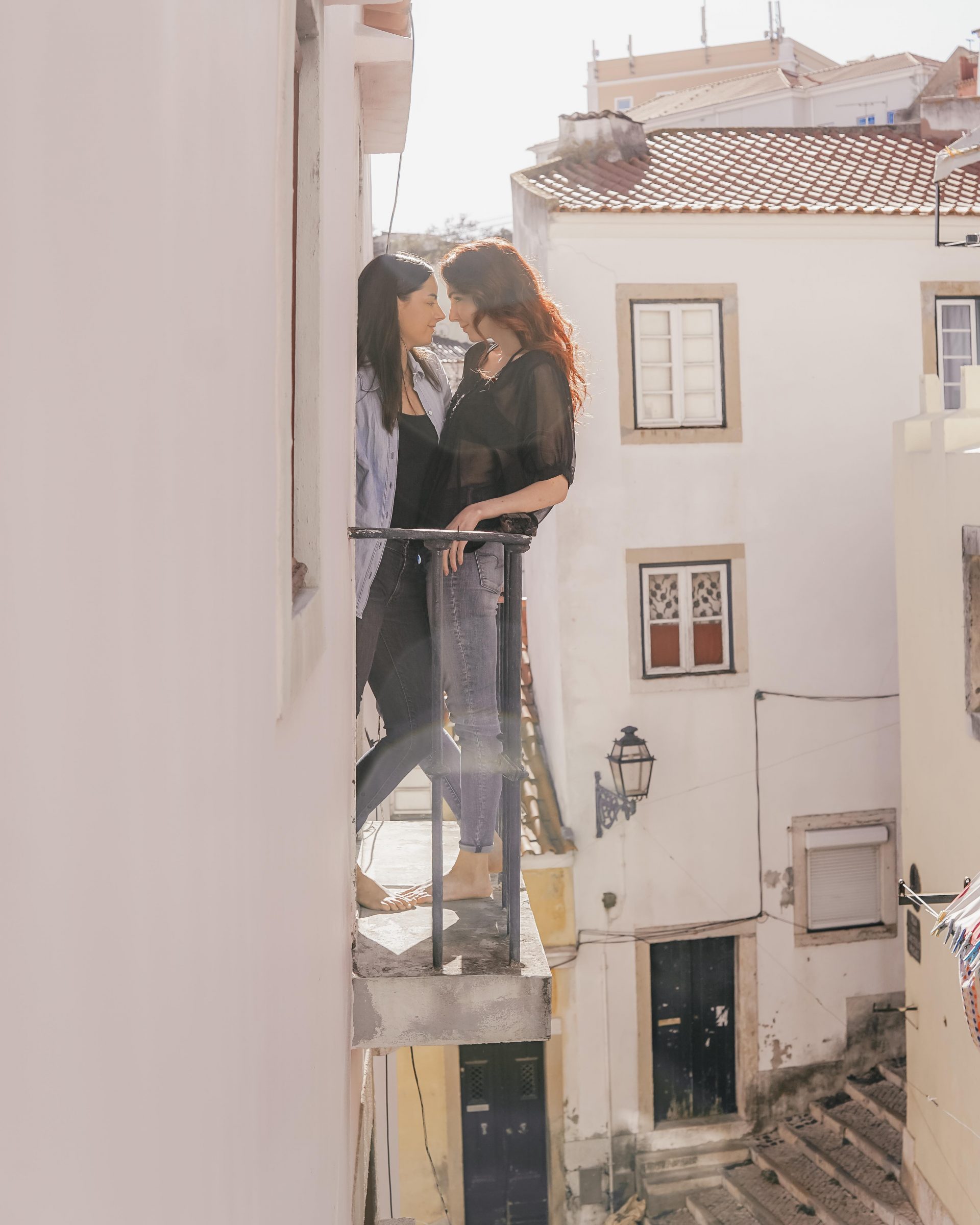 Lesbian Couple Alfama Balcony Lisbon