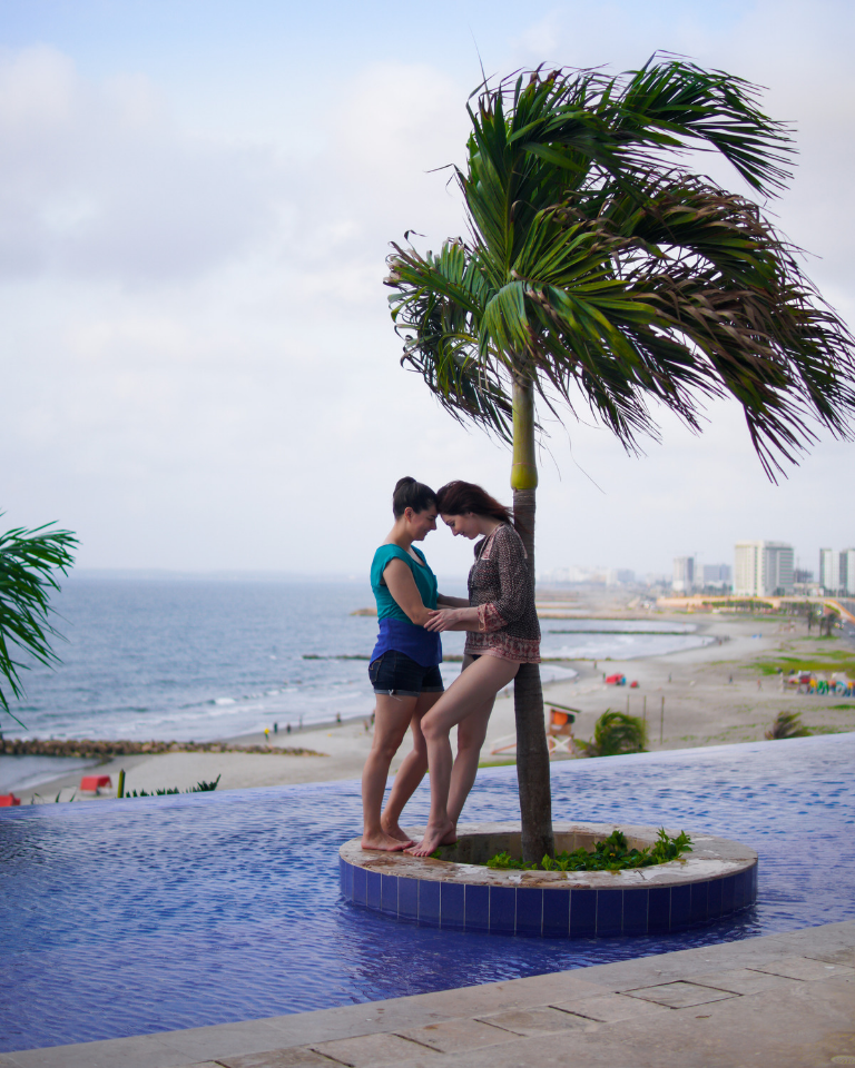 Lesbian Couple Cartagena Pool Palm Tree