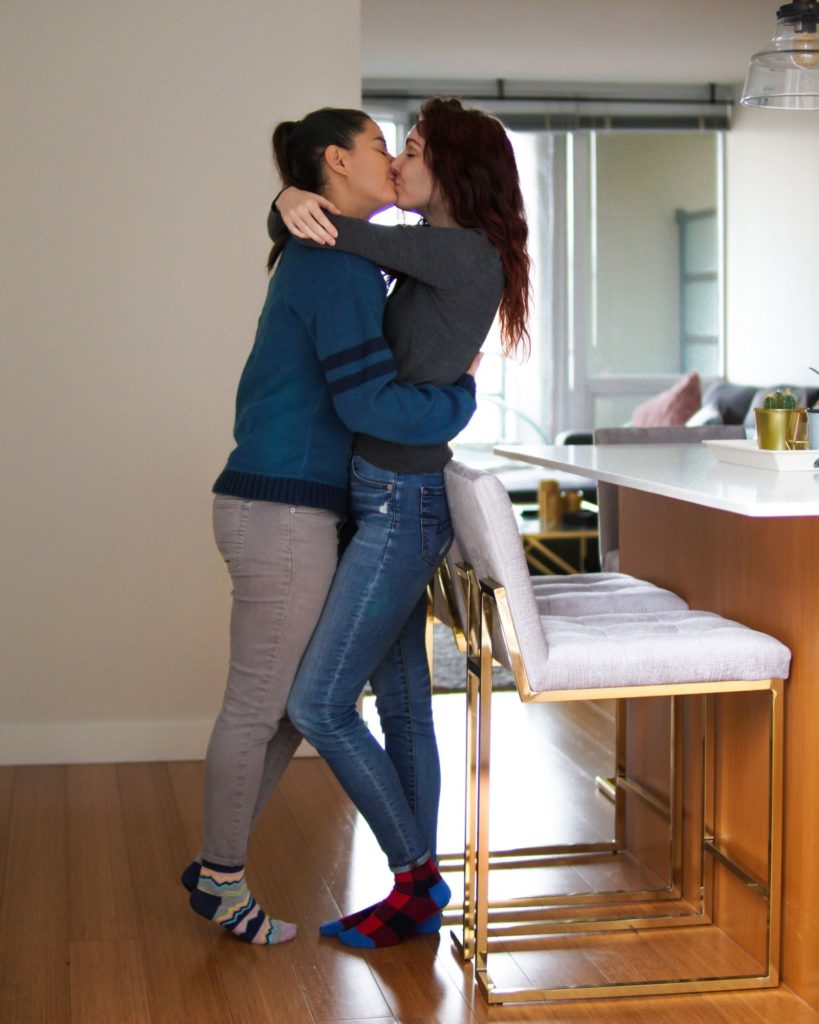 Lesbian Couple Kiss Kitchen