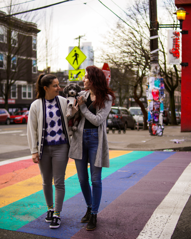 Lesbian Couple Seattle Rainbow Crosswalk
