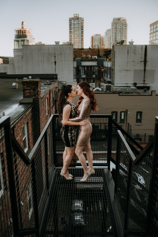 Lesbian Couple Kiss Fire Escape City