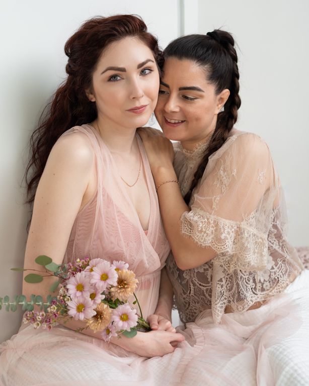 Lesbian Couple Flowers Bridal Love