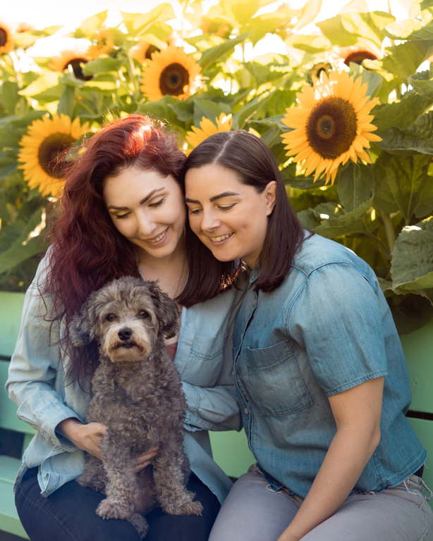 Sunflower Farm Lesbian Couple with Dog